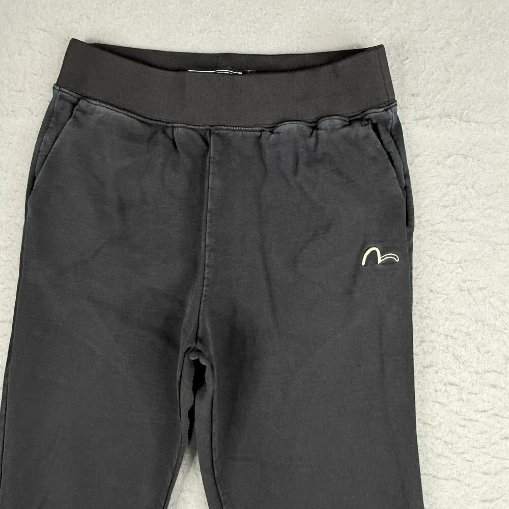 Evisu Kuro Sweatpants Adult Small 28x25 Black Joggers Drawstring Patch Logo